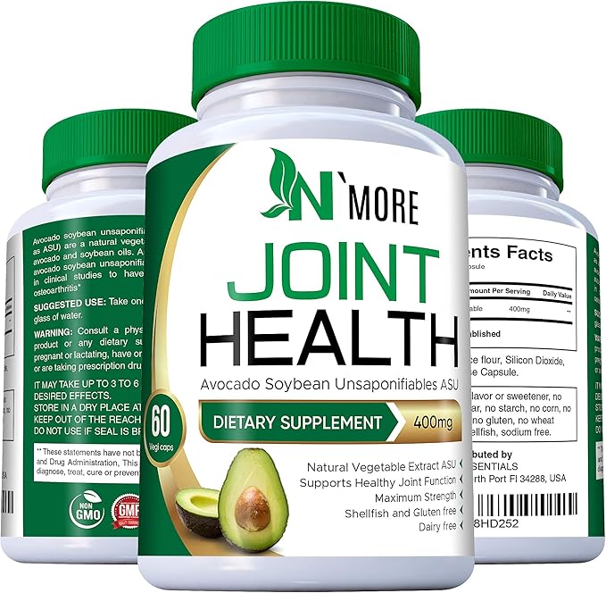 N'More Avocado Soybean Unsaponifiables Joint Health Supplement 400 mg, Non-GMO, Dairy, Gluten & Shellfish Free, 60 Day Supply, One Capsule Per Day