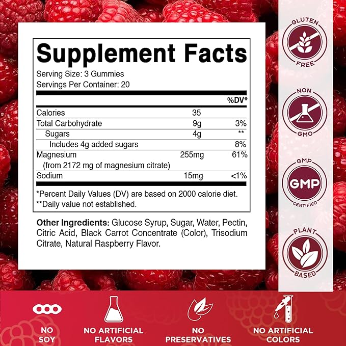 Vitamatic Extra Strength Magnesium Gummies – 255 mg (Elemental Magnesium) per Serving – 60 Vegan Gummies Supports Relaxation, Muscle & Nerve Function, Bone Health & Energy Production