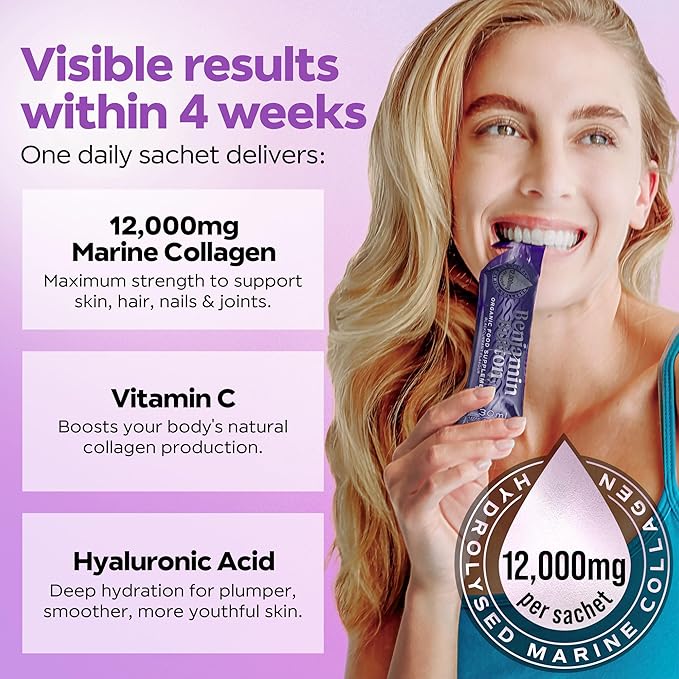 12,000mg Marine Collagen Liquid Shots| Hydrolyzed Marine Collagen Peptides w/Hyaluronic Acid & Vitamin C for Skin, Hair & Joints | Berry Black Currant Flavor, 14 Servings 30ml