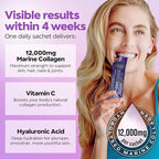 12,000mg Marine Collagen Liquid Shots| Hydrolyzed Marine Collagen Peptides w/Hyaluronic Acid & Vitamin C for Skin, Hair & Joints | Berry Black Currant Flavor, 14 Servings 30ml