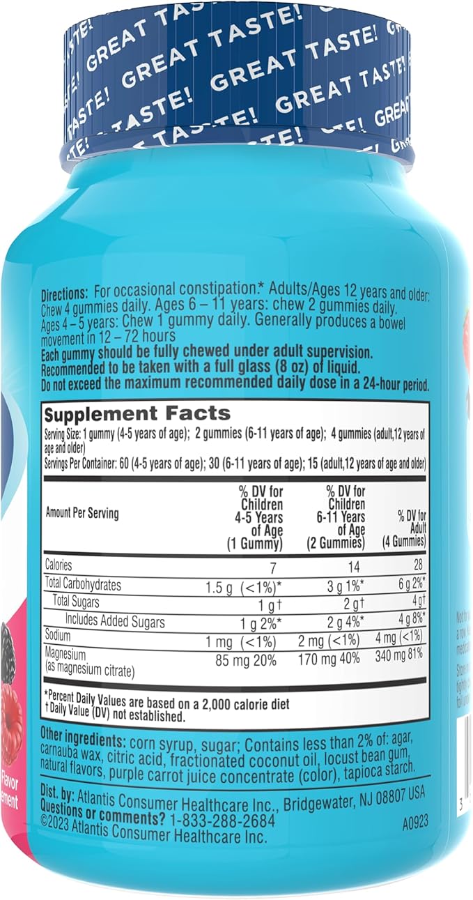 Colace Stool Softener Gummies, Gentle Dependable Constipation Relief Magnesium Citrate Gummies, No.1 Doctor Recommended Stool Softener Brand, Berry Flavored 60ct (Pack of 2)