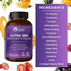 Vitamin World Ultra 360 Multivitamin for Women, Women's Multivitamin with Herbs & Collagen for Hair, Skin & Nails, Supplement with Iron, Vitamin A, B, C, D, E for Energy & Immune Support, 180 Caplets