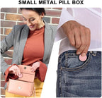 Small Pill Case Daily Pill Box - Portable Metal Pill Container for Pocket Purse, Single Waterproof Pill Holder for Vitamins, Cod Liver Oil, Medicine, Pill Organizer Pink