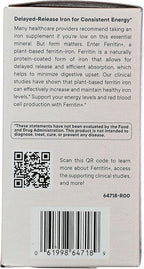 Flora Ferritin+ Delayed-Release Iron Supplement - Plant-Based Iron Supplement - Blood Cell & Energy Support - Vegan & Gluten-Free - Amber Glass Bottle - 30 Vegan Capsules
