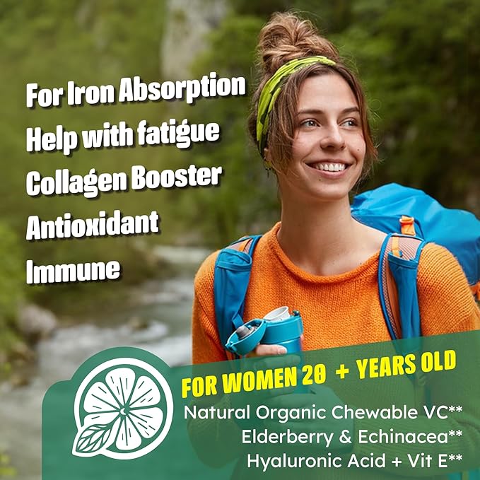 Liposomal Vitamin C 1000mg + D3 5000IU + Zinc Filled Gummies, Folate 800mcg Chewable Supplement, Elderberry for Immune, Hyaluronic Acid, VE, for Beauty, Energy & Overall Health, Sugar Free, Natural ﻿