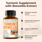 Boswellia Serrata Turmeric Supplement for Joint Support & Inflammation Balance – Turmeric Boswellia Supplement with Ginger & Black Pepper Extract for Enhanced Absorption – Non-GMO - 180 Capsules