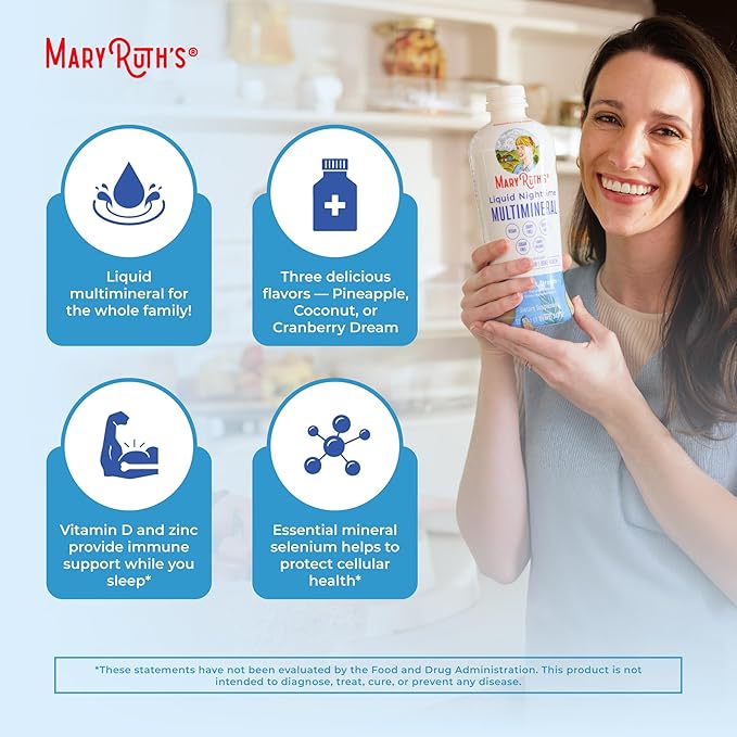 MaryRuth's Liquid Nighttime Multimineral | No Melatonin | Bedtime Routine | Magnesium Citrate | Calcium | Zinc | Vitamin D3| Available in 4 Flavor - Vegan | Sugar Free | Gluten Free | 32 Oz