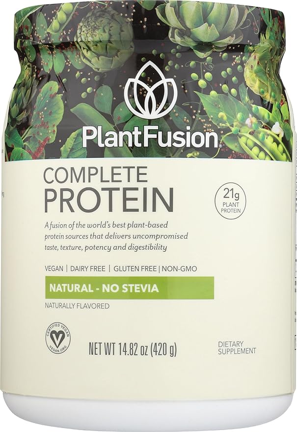 PlantFusion Complete Vegan Protein Powder - Plant Based Protein Powder With BCAAs, Digestive Enzymes and Pea Protein - Keto, Gluten Free, Non-Dairy, No Sugar, Non-GMO - Natural-No Stevia 0.93 lb