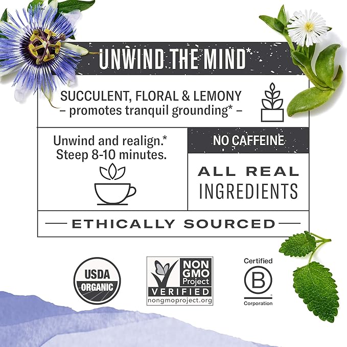 Numi Organic De Stress Herbal Tea – 48 Herbal Tea Bags – Caffeine Free Blend with Spearmint Passionflower Lemon Verbena Lemon Balm Hibiscus & Licorice for Relaxation & Calm
