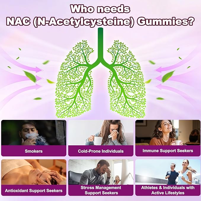 NAC Gummies, N Acetyl Cysteine Supplement for Adults and Kids, NAC Chewable Support Liver Health, Antioxidants & Immune System, Sugar-Free, Blueberry Flavor, 60 Count