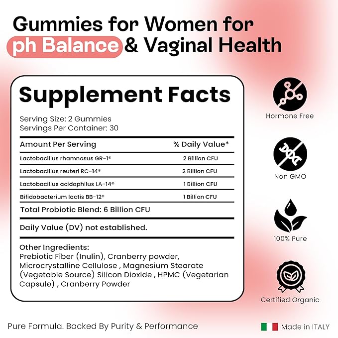 Vaginal Probiotics Gummies | ph Balance for Women | Prebiotics and Probiotics for Women | Pineapple Gummies for Women for ph Balance and Vaginal Health | Vaginal Odor Control 60 Gummies