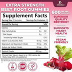 Beet Root Supplement Gummies - Superfood with Beetroot Extract Powder with Vitamin C & Magnesium - Supports Energy Heart Health & Nitric Oxide Production - Red Beets Supplements Gummy - 60 Gummies