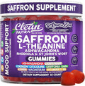 AuraZen Mood Support Saffron Gummies L-Theanine Ashwagandha Rhodiola St John's Wort Lions Mane GABA Vitamin D Magnesium Supplement | Calm Vegan Plant-Based Herbal Gummy By Clean Nutra