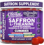 AuraZen Mood Support Saffron Gummies L-Theanine Ashwagandha Rhodiola St John's Wort Lions Mane GABA Vitamin D Magnesium Supplement | Calm Vegan Plant-Based Herbal Gummy By Clean Nutra