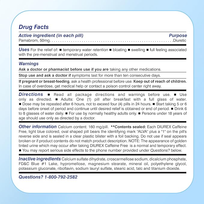 Diurex Caffeine-Free Bloat Relief, Maximum Strength, Relieve Water Bloat Discomfort, Up to 6 Hours of Relief, 48 Count