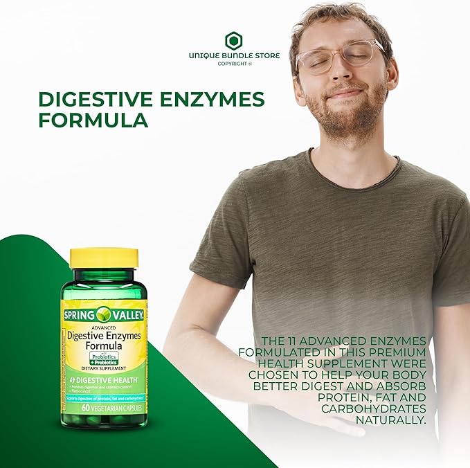 Unique Bundle Store Digestive Enzymes – 60 Vegetarian Capsules, Enzimas Digestivas with Probiotics and Prebiotics, Enzymes for Digestion, Daily Digestive Health Supplement (Pack of 1)