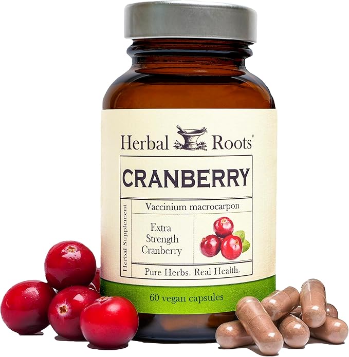Herbal Roots Extra Strength Cranberry Pills for Women & Men with Organic Nettle | Urinary Tract Health | 60 Vegan Capsules