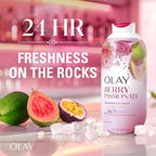 Olay Body Wash for Women, 24/7 Skin-Loving Freshness, Miami Mocktails, Plant Based Cleansers, Vitamin B3 & Antioxidant Blend, All Skin Types, Berry Passionate with Passionfruit & Guava Scent, 22 fl oz