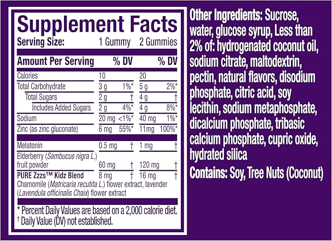 Pure Zzzs Kidz + Immunity by Vicks, Melatonin Sleep Aid Gummies for Kids and Children, Zinc for Immune Support, Low Dose Melatonin, Berry Flavored, 42 Gummies