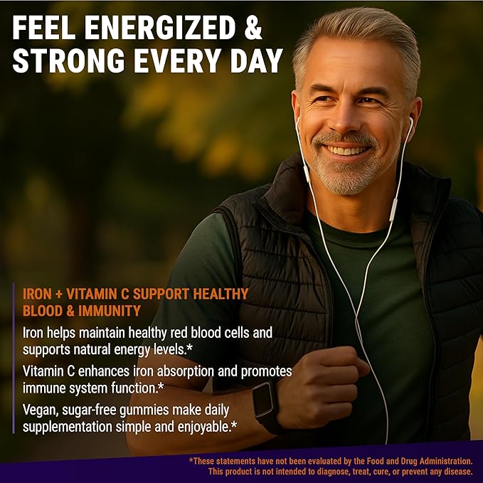 New Elements Iron Gummies 40mg with Vitamin C 100mg – Best Iron Supplement for Women, Men & Adults – Free Blood Builder for Anemia – Immune Support & Energy Booster | Fruit Pectin | Vegan | Non-GMO