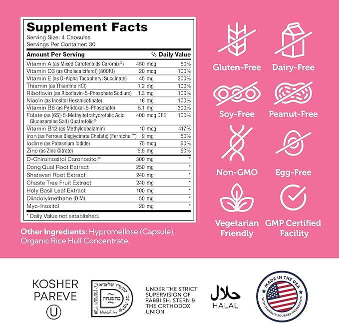Zahler Female Totality, Fertility Supplements for Women, Fertility Prenatal Vitamins, Certified Kosher, 120 Capsules