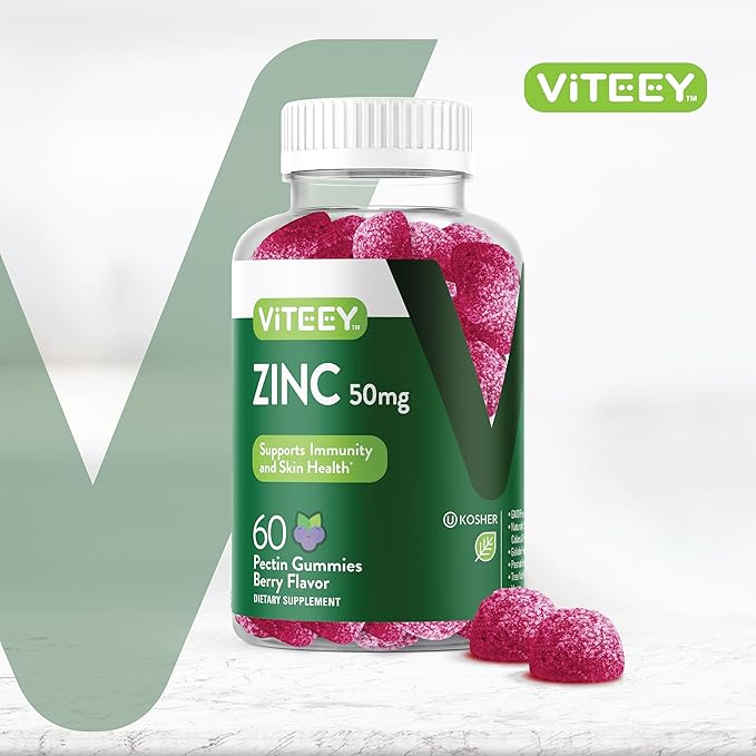 VITEEY Zinc Gummies for Men and Women - Zinc Supplements 50mg - Immune Boost & Skin Health - Vegan, Gluten Free - 60 Count