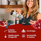 Barlean's Vegan Omega 3 6 9 Flaxseed, Borage and Algae Oil Liquid Supplement, Pomegranate Blueberry, 3,980 mg GLA, EPA and DHA Fatty Acid, Vegan, 16 oz