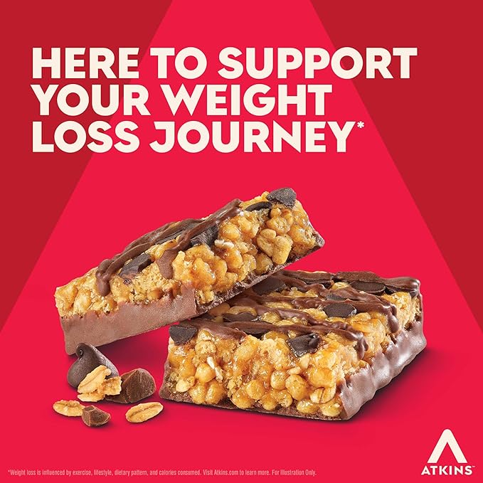 Atkins Chocolate Chip Granola Protein Bar, High Fiber, Low Sugar, 17g Protein, 3g Net Carb, High Protein Bars, Keto Friendly, 12 Count