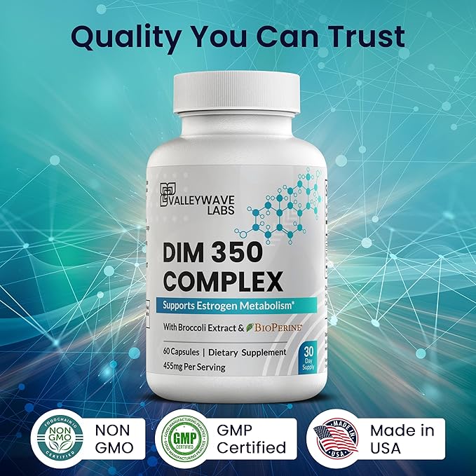 DIM Supplement - 350 mg Capsules, Diindolylmethane Supplement for Women and Men Supports Estrogen Metabolism, Hormone Balance, Menopause, Estrogen Balance, PCOS (60 Count)