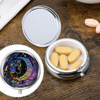 Sibba Portable Medicine Pill Case, Travel Multi-Functional Moisture Proof Pill Box for Purse & Pocket, Cute Metal Medicine Pill Organizer Box for Vitamins, Fish Oil & Supplements (Moon)