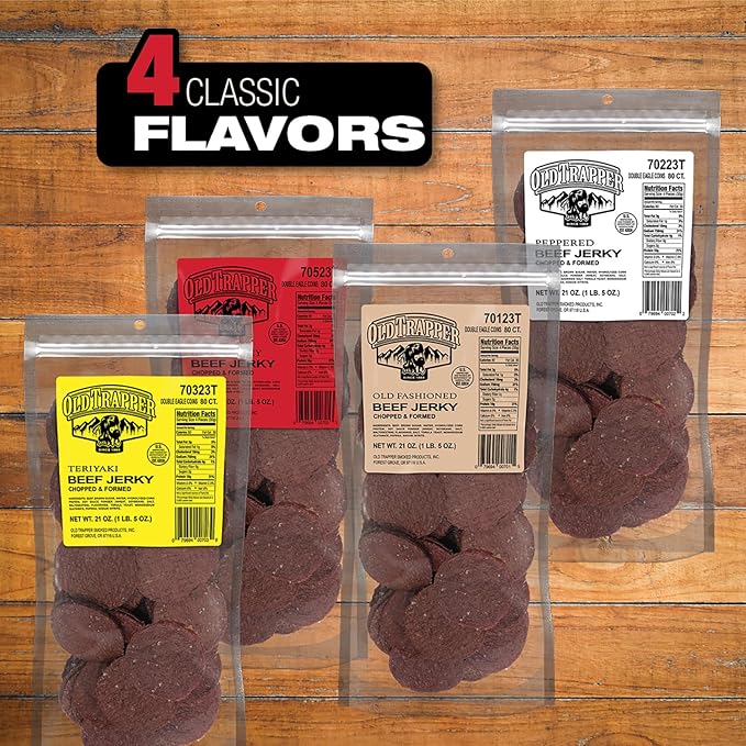Old Trapper Double Eagle Beef Jerky, Hot & Spicy Flavor, 21 Ounce Package, Natural Wood Smoked Meat Snacks, 10 Grams of Protein and 80 Calories per Serving (Pack of One)