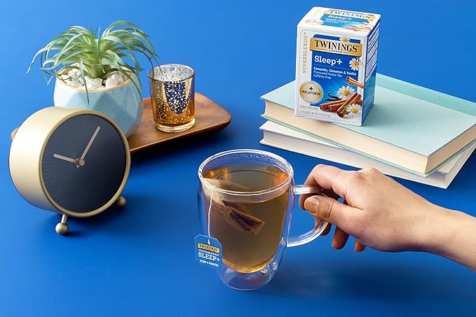 Twinings Superblends Sleep+ Herbal Tea with 1mg Melatonin Camomile, Cinnamon & Vanilla, Naturally Caffeine-Free, Enjoy Hot or Iced,16 Tea Bags (Pack of 2)