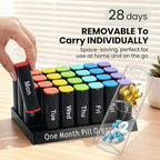 CAidRE Monthly Pill Organizer 2 Times a Day - 28 Day Pill Box AM PM, Daily Medicine Organizer for Vitamins, Supplements, Medications - Large Travel-Friendly 4 Week Pill Case for Home & Travel, Black