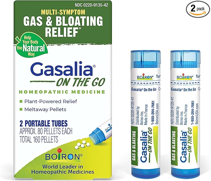 Boiron Gasalia On The Go Travel Essential for Relief from Gas Pressure, Abdominal Pain, Bloating, and Discomfort - 2 Count (160 Pellets)