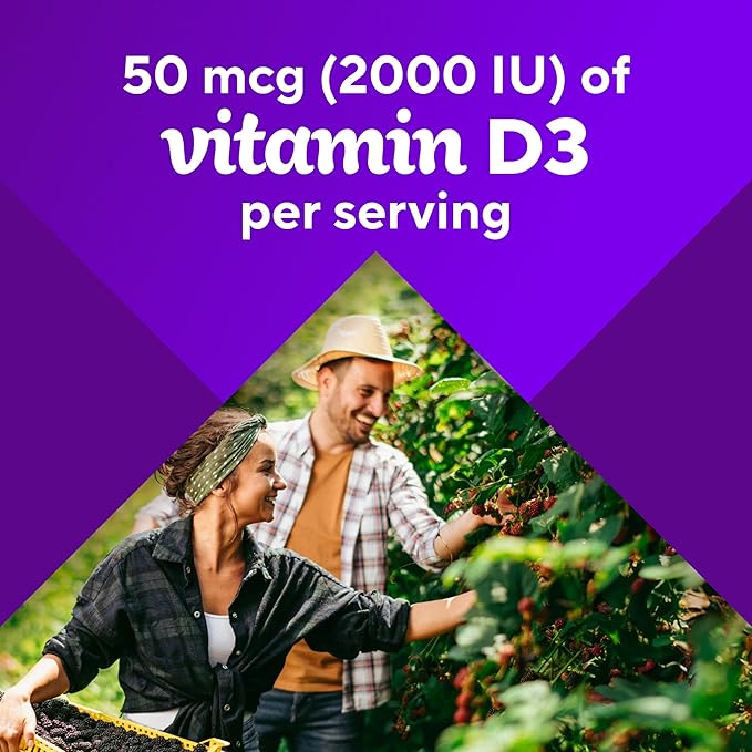 Vitafusion Vitamin D3 Gummies,Bone and Immune Support,Peach,BlackBerry,Strawberry Flavored,50 mcg D3 Gummy Vitamin Supplement,75 Day Supply,150 Count (Pack of 2)