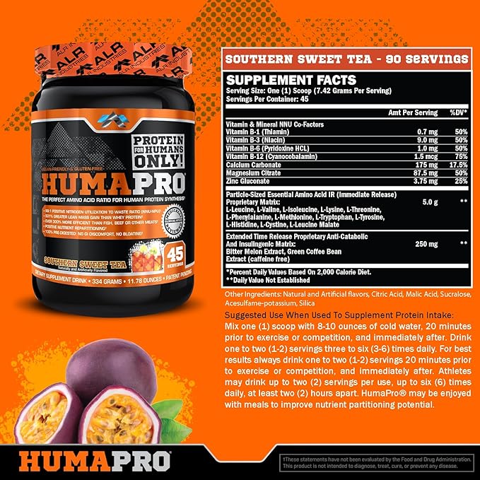 HumaPro Essential Amino Acid Formula | EAA Protein Supplement | Supports Muscle Recovery & Performance | Vegan, Gluten Free | | 45 Servings (Southern Sweet Tea)