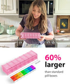 Extra Large Pill Organizer - XXL Vitamin Holder for Weekly Supplements - Double Sided Pill Box 7 Day with Big AM PM Compartments Huge Daily Medicine Dispenser 2 Times a Day Reliable and Easy-to-Use