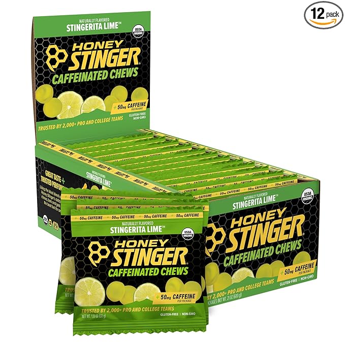 Honey Stinger Stingerita Lime Caffeinated Energy Chew Gluten Free with Caffeine for Exercise, Running and Performance Sports Nutrition for Home & Gym, Pre and Mid Workout 12 Pack, 23.2 Ounce