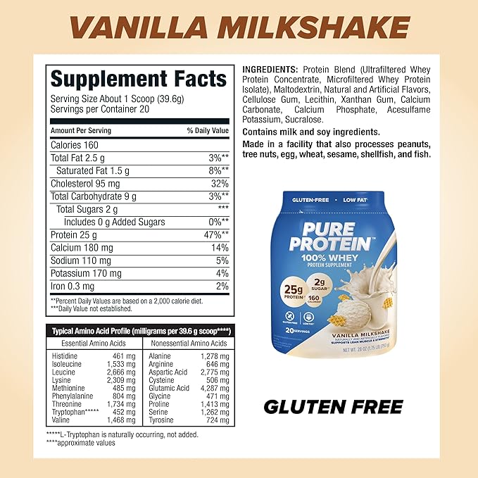 Pure Protein Powder, Whey, High Protein, Low Sugar, Gluten Free, Vanilla Cream, 1.75 lbs & Bars, High Protein, Nutritious Snacks to Support Energy, Low Sugar, Gluten Free