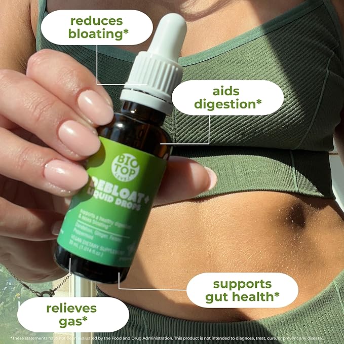 Debloat Organic Liquid Drops for Natural Gas & Bloating Relief, Supports Digestive & Gut Health with Probiotic, Dandelion, Ginger, Fennel, Peppermint 1.0 Fl Oz.