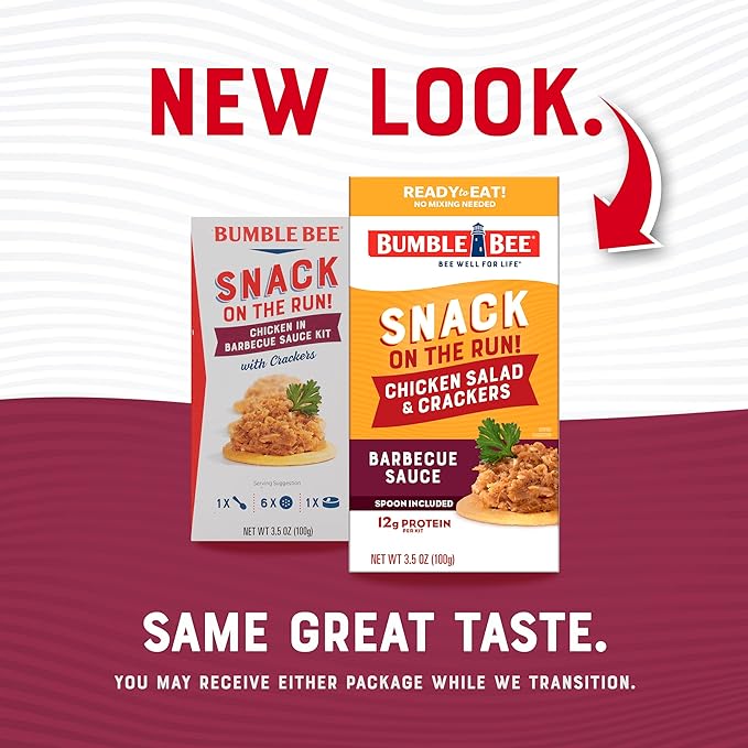 Bumble Bee Snack On The Run! Protein Snack Pack - BBQ Chicken Salad with Crackers - 12g Protein per Box - Ready to Eat Easy-Open Canned Chicken Salad (Pack of 12)