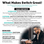 Switch, Brain Boosting Nootropic Energy Supplement Powder - Made in USA - Alpha GPC, NALT, Ashwagandha, Sugar Free Energy, Keto, Increase Mental Focus & Cognitive Function, Enhances Mood & Memory