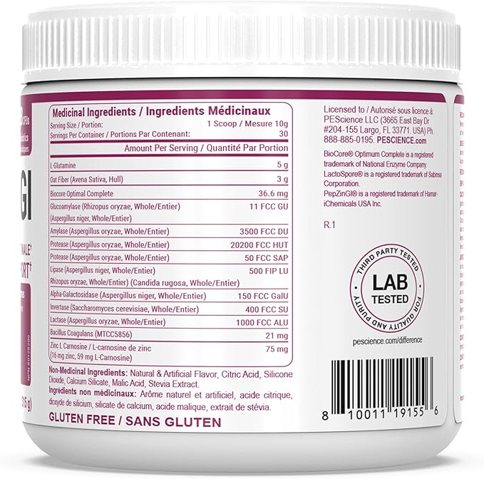 PEScience Complete-GI Gut Health Powder, Probiotics for Women and Men, Digestive Enzymes, Prebiotic Fiber, L-Glutamine, Pepzin GI Zinc Carnosine - Watermelon Flavor, 30 Servings