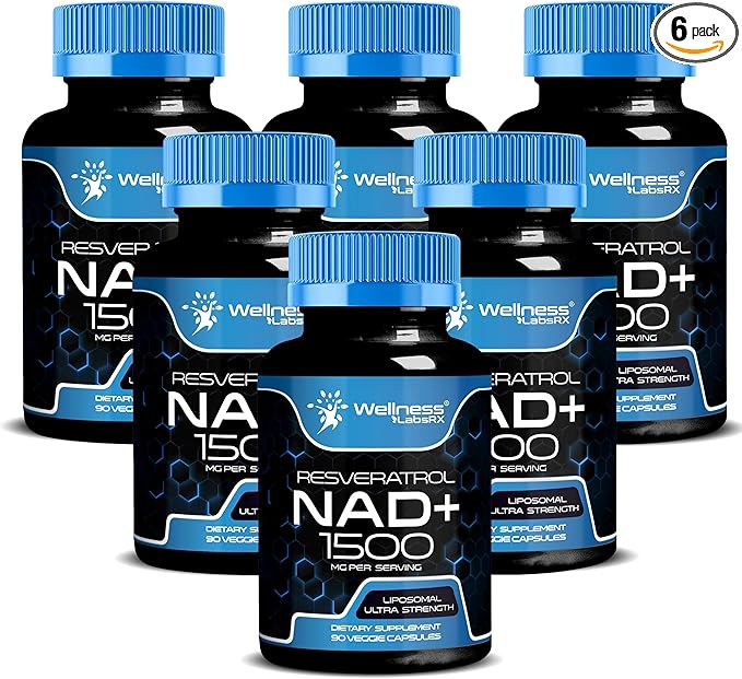 WELLNESS LABSRX Liposomal NAD Supplement, 1500mg - USA Made, NAD Resveratrol Supplement for Women and Men, NAD+ Support Cellular Health, Energy & Anti Aging - 6 Pack