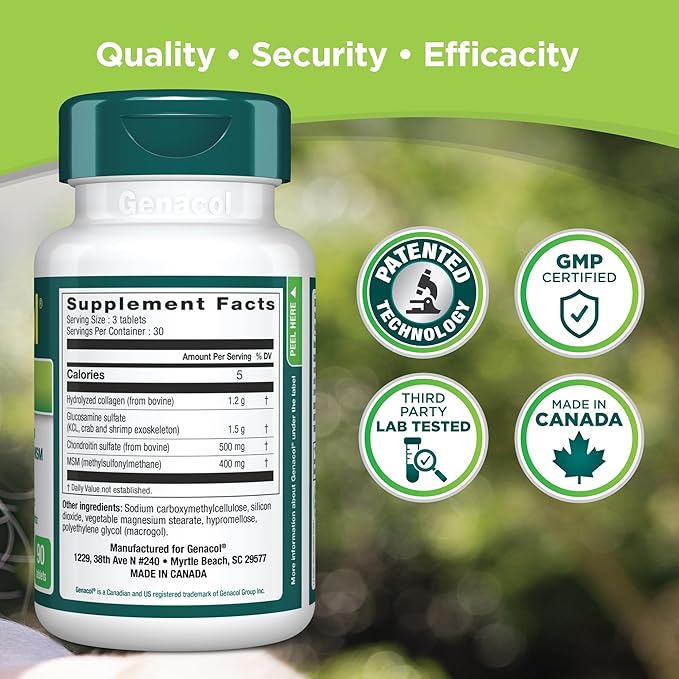 Genacol Optimum – Glucosamine, Chondroitin, MSM and Ultra-Hydrolyzed Collagen Tablets, Maintains Healthy Joints, Protects & Lubricate Cartilage, 90 Tablets (30-Day Supply)