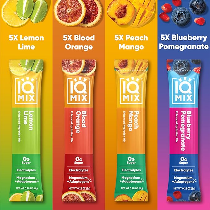 IQMIX Sugar Free Electrolytes Powder Packets - Hydration Supplement Drink Mix with Keto Electrolytes, Lions Mane, Magnesium L-Threonate, and Potassium Citrate - Variety Pack (20 Count)