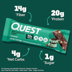 Quest Nutrition Mint Chocolate Chunk Protein Bars, 20g Protein, 1g Sugar, 4g Net Carb, High Fiber, Gluten Free, Keto Friendly, 12 Count