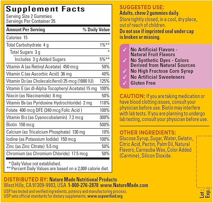 Nature Made Multivitamin For Women, Womens Gummy Multivitamins for Daily Nutritional Support, 70 Multi Vitamin Gummies, 35 Day Supply