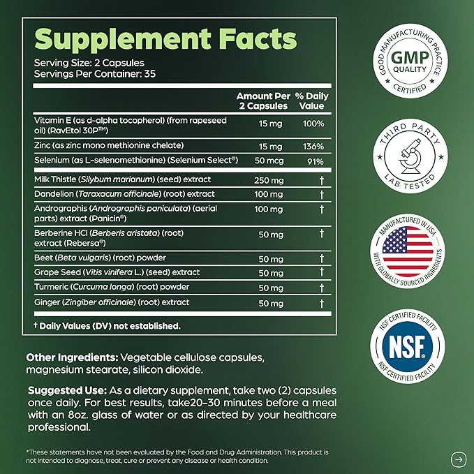 Sandhu's Liver Cleanse Detox & Repair Support Capsules with Milk Thistle & Dandelion Root | Herbal Supplement Pills for Liver Health | for Men & Women | Made in USA | Viral on Tiktok | 70 Count