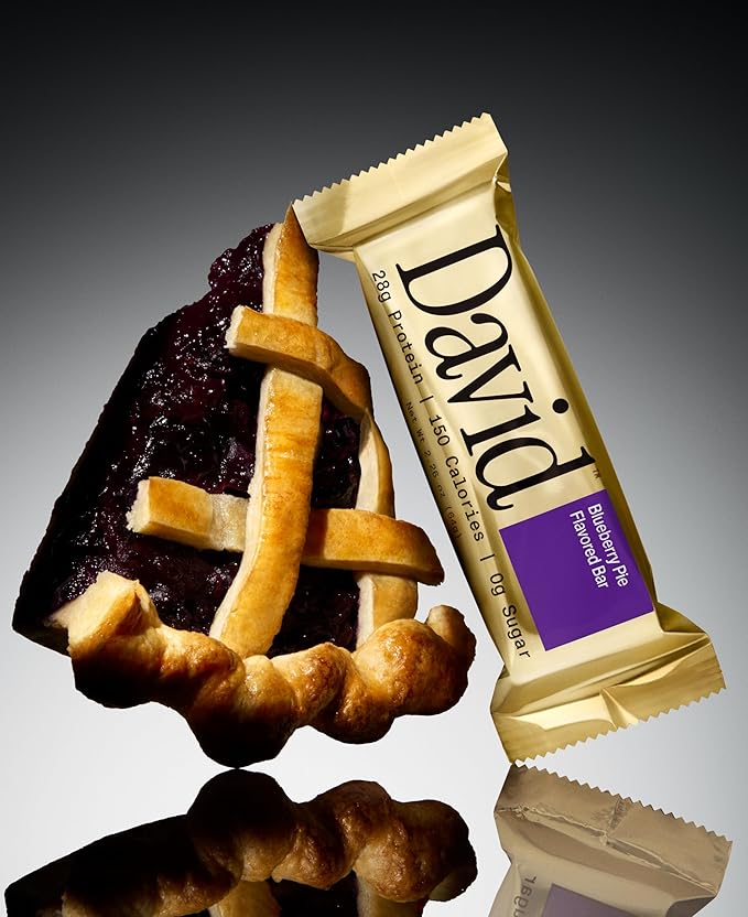 David High Protein Bars - 0g of Sugar, Low Carb, Gluten Free - 28g of Protein, 150 Calories - On-The-Go Snack - Blueberry Pie Flavor, Pack of 12